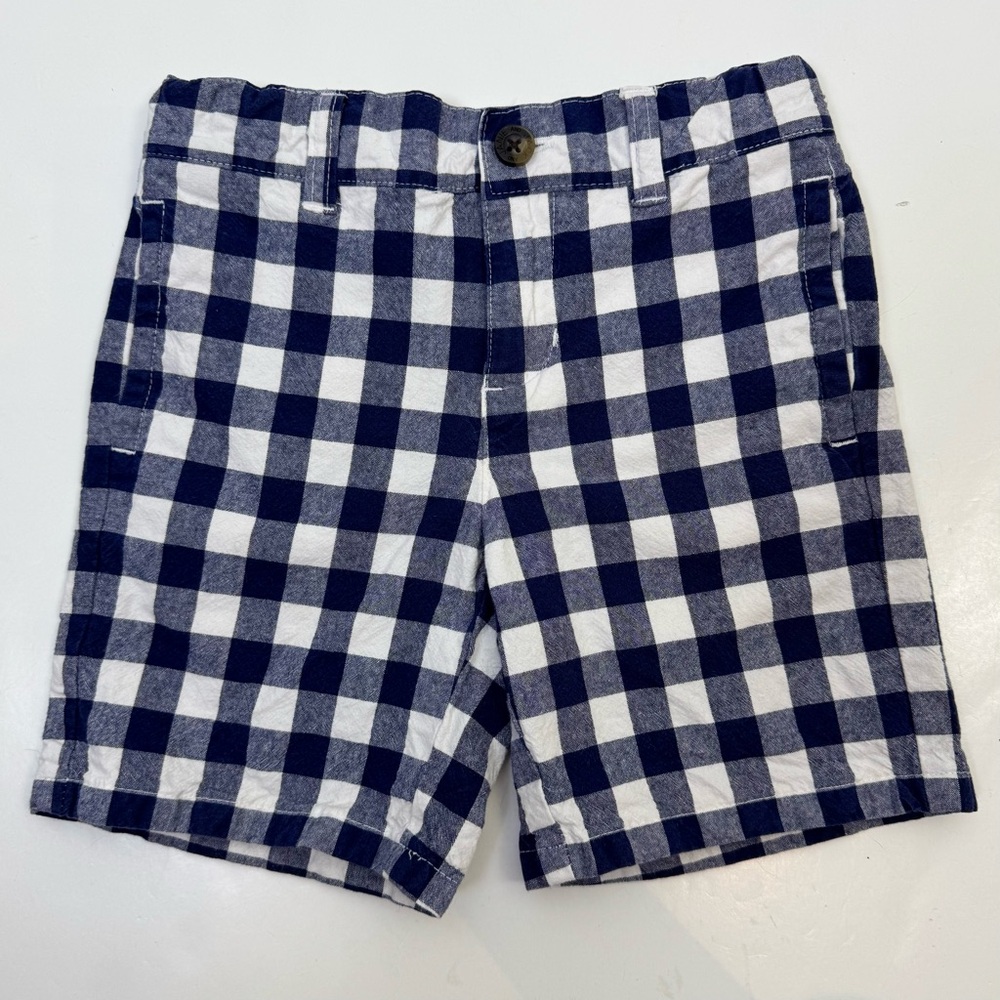 Janie and Jack Boys Size 4 Plaid Buffalo Check Blue White Cotton Shorts Preppy